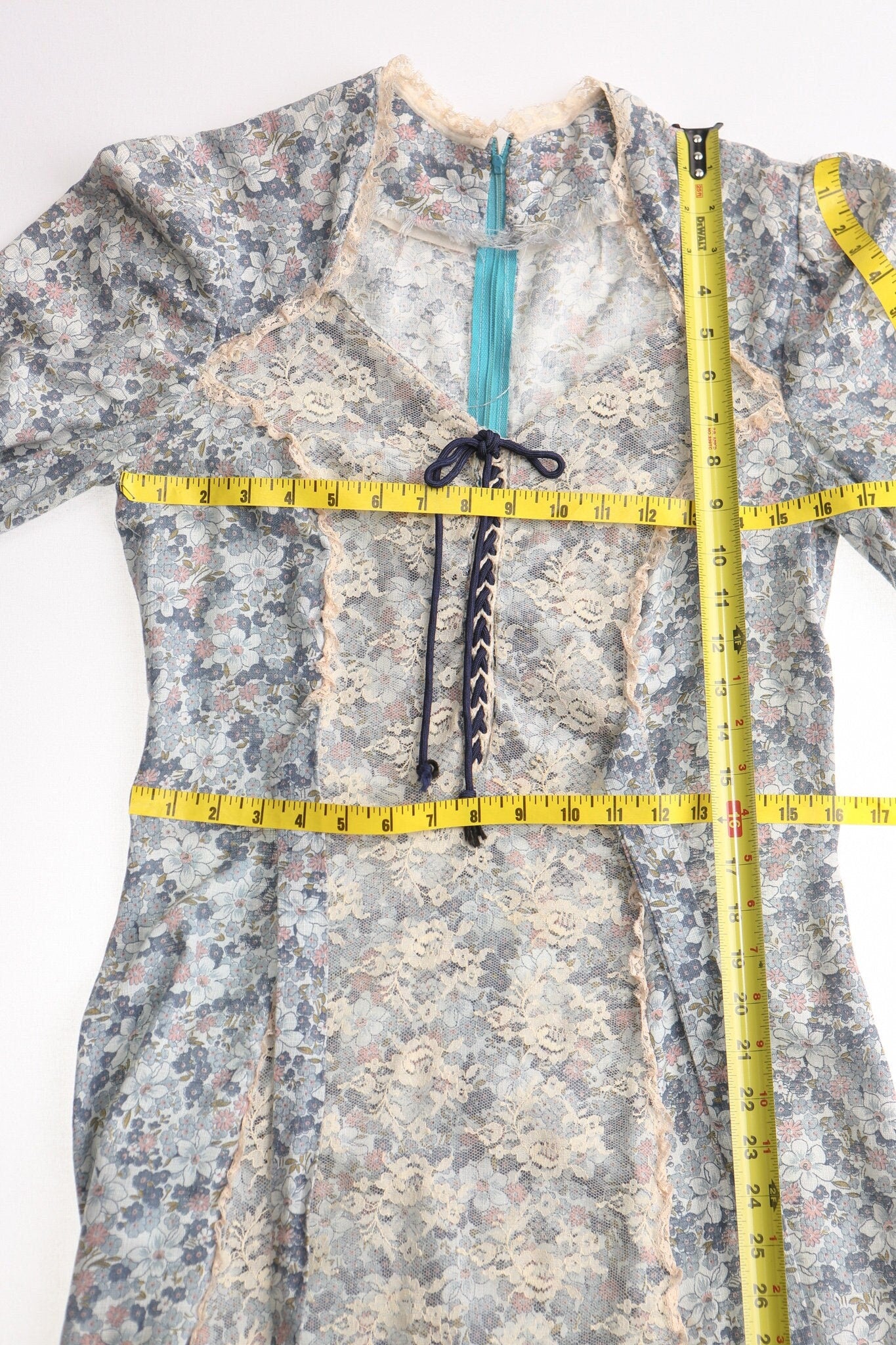 Vintage western victorian dress floral print blue 70's hippie boho long