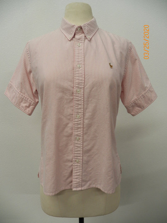 Cotton striped pink white casual top women