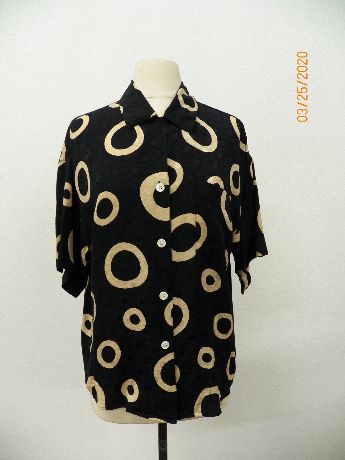 Black white women silk top polka dots short sleeve