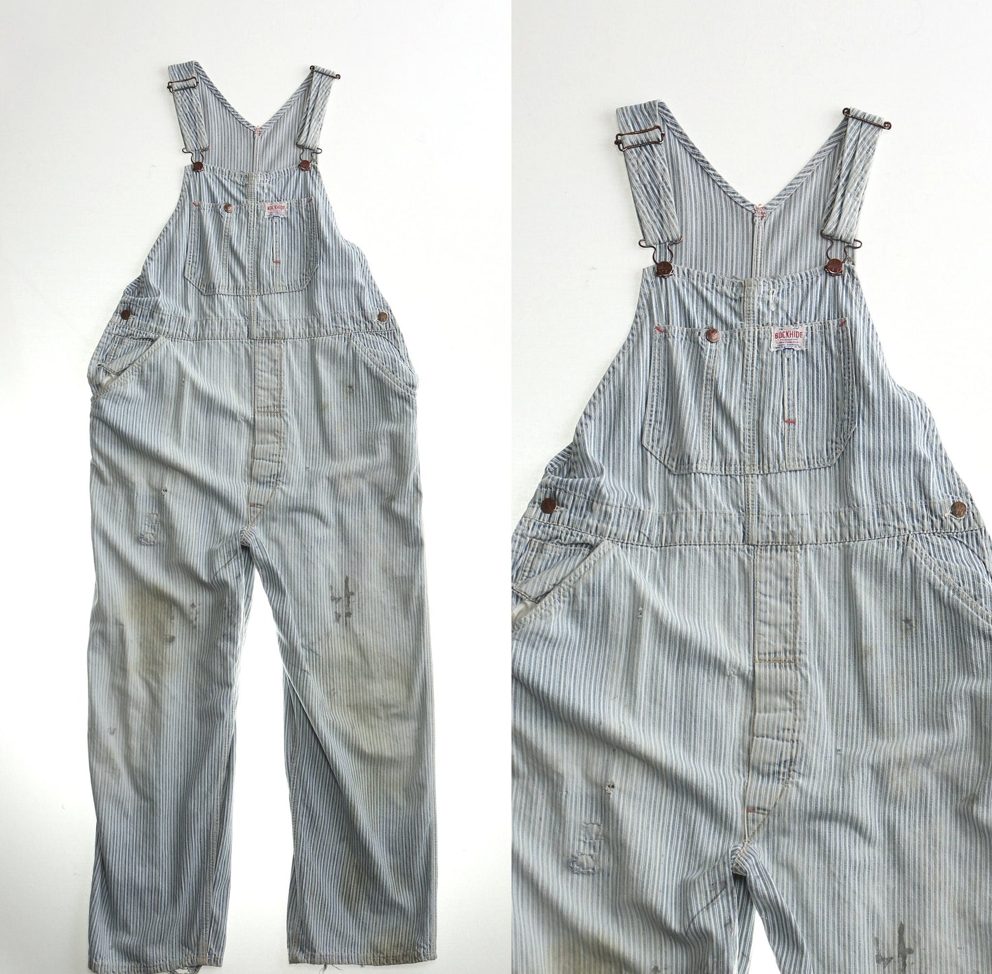 Vintage denim overalls buckhide med 50's farmer striped sanforised cotton