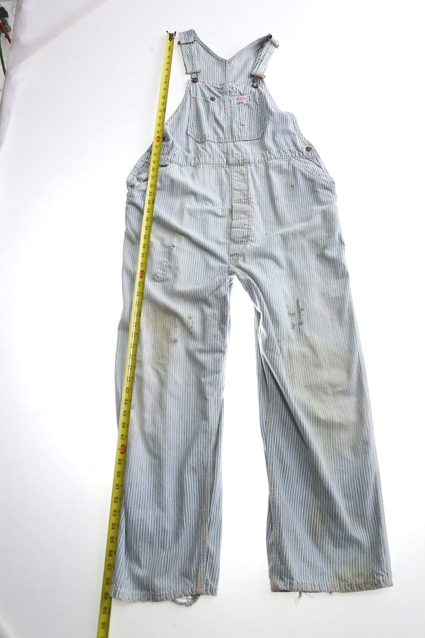 Vintage denim overalls buckhide med 50's farmer striped sanforised cotton