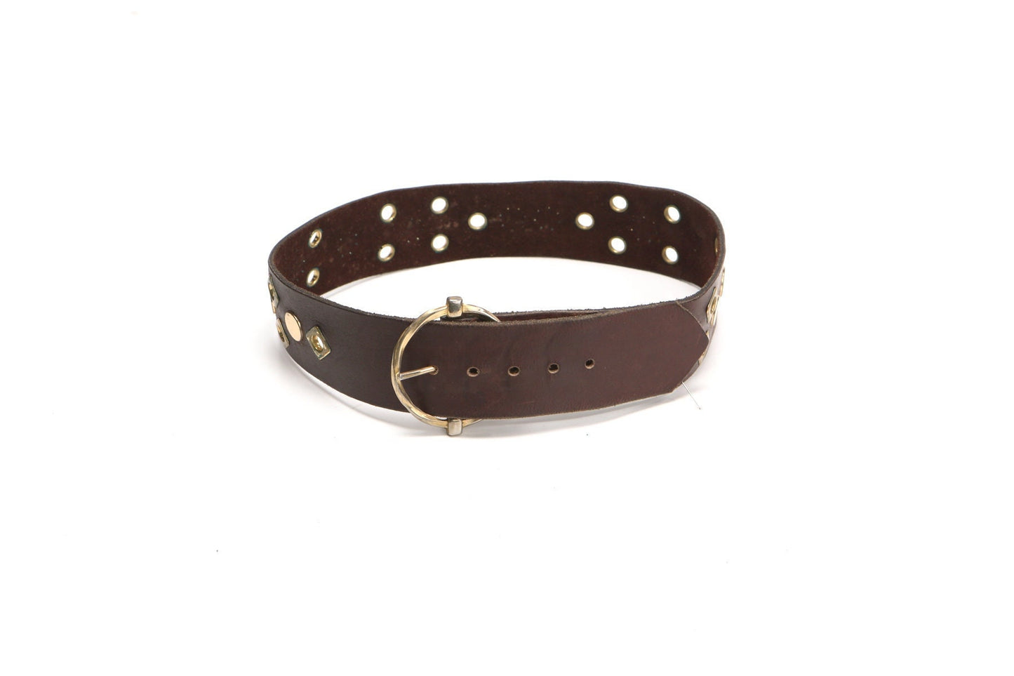 Dog leather collar brown studded brass