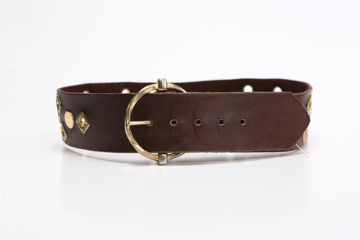 Dog leather collar brown studded brass