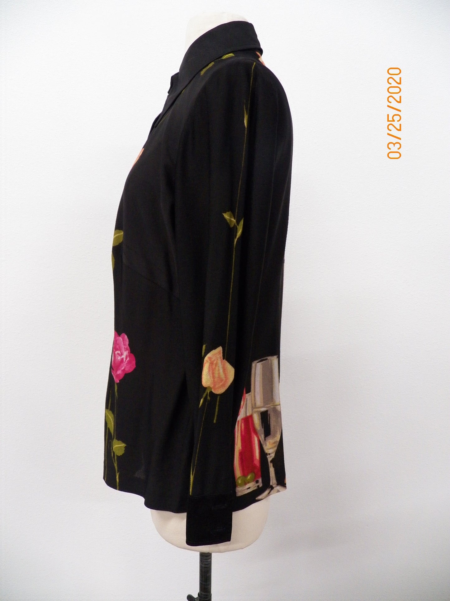 Black graphic 70's top woman vintage polyester