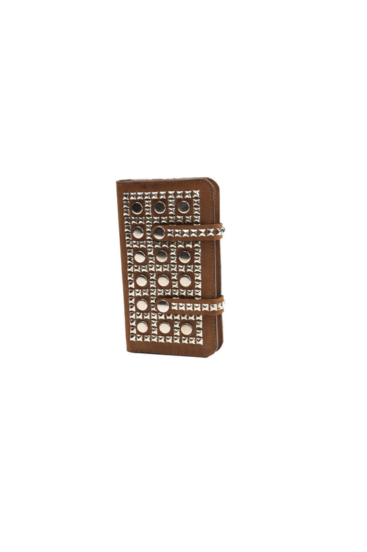 Leather notebook brown studded circle book studd silver small rock