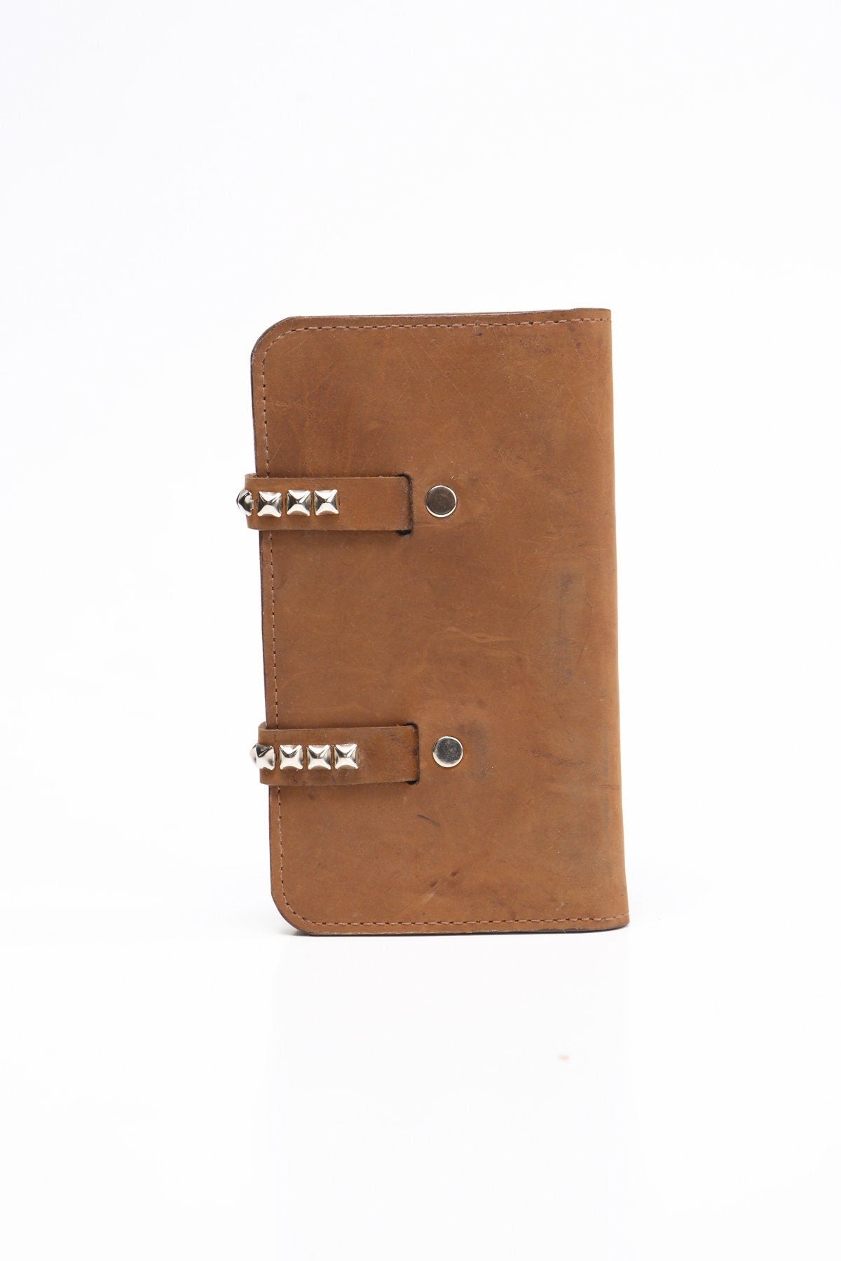 Leather notebook brown studded circle book studd silver small rock