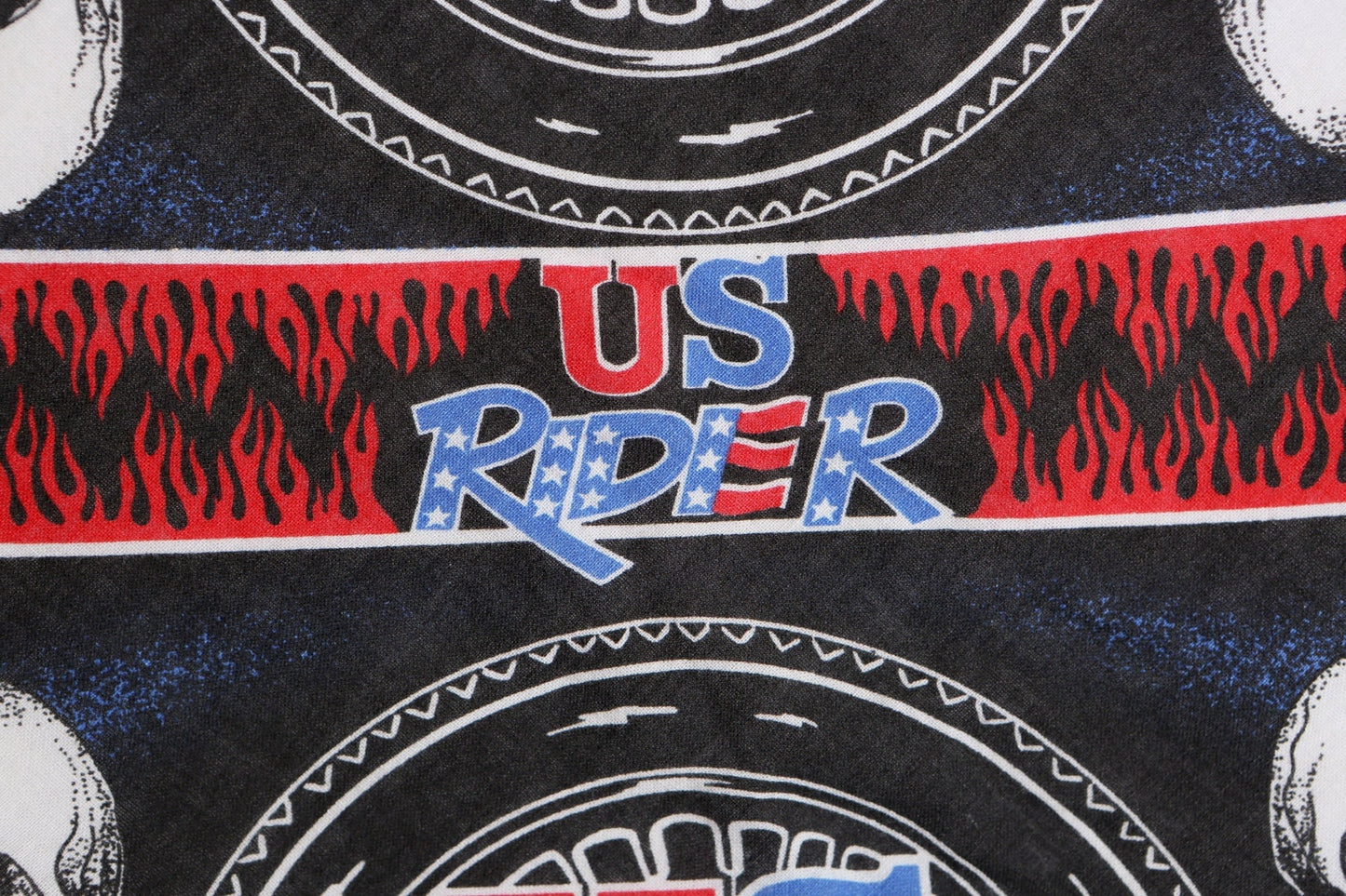 Vintage biker us rider skull print red flames black 90's bandana