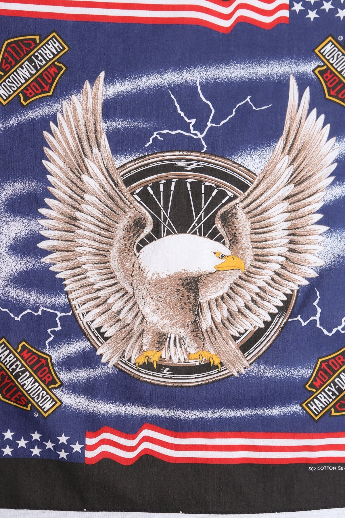 Harley davidson thunder lightning print wheel eagle bandana made in usa vintage biker 90's