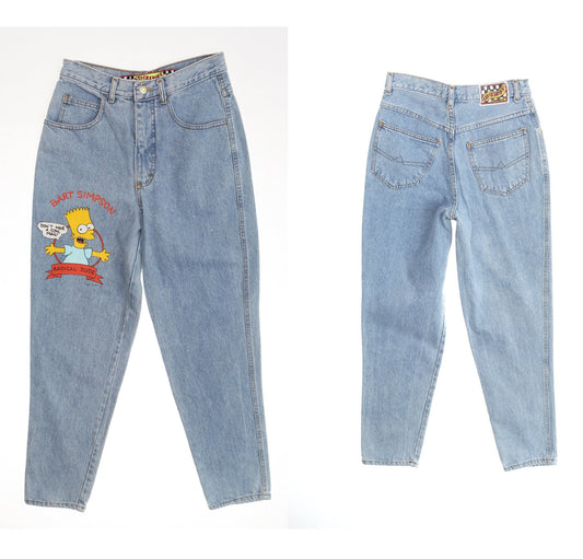 90's High Waist Jeans with Bart Simpson Print