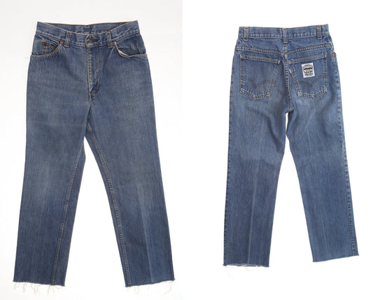 Vintage levi's high waist blue jeans denim pants women 90's 80's white tab zipper medium wash