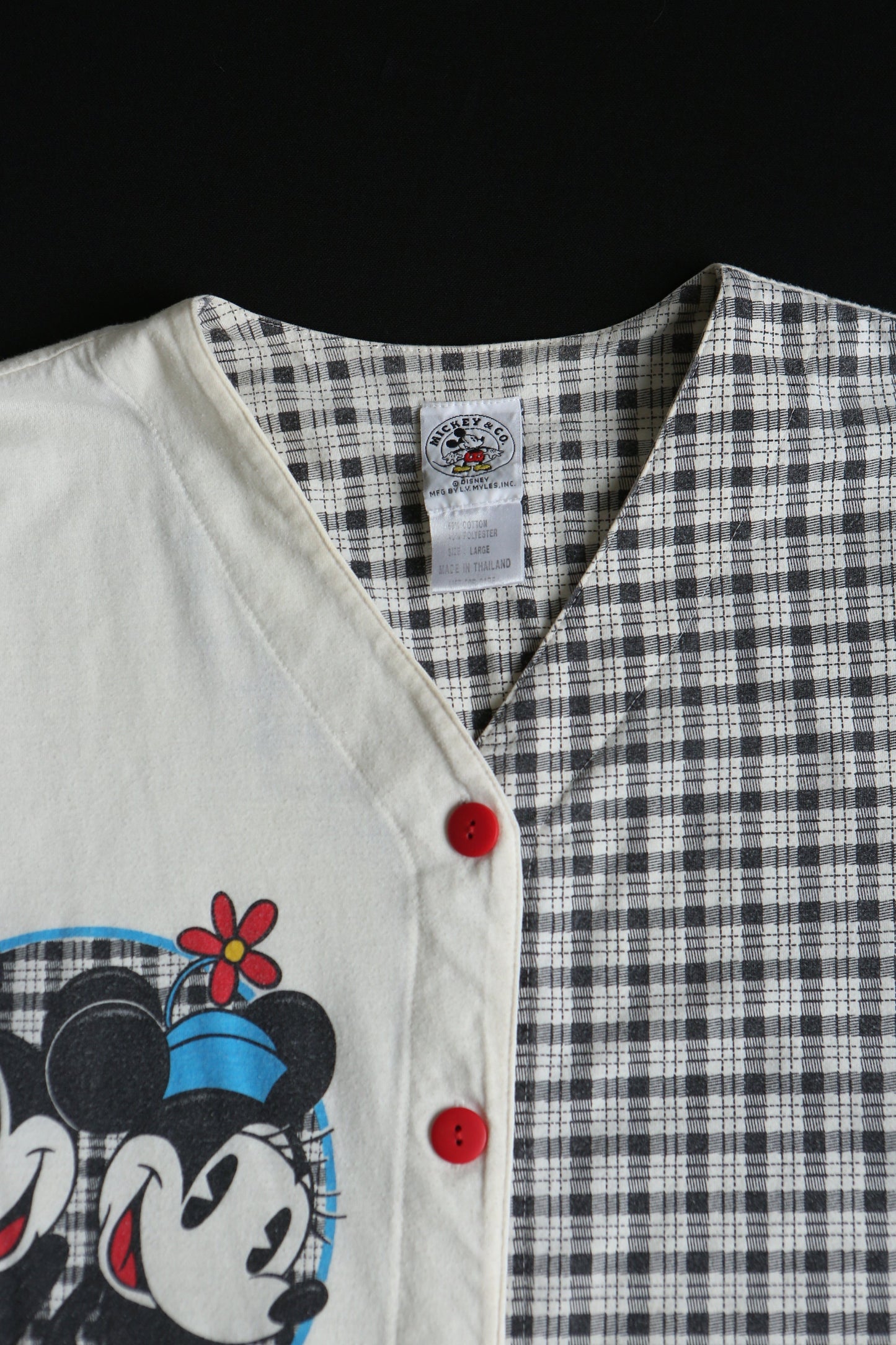 Vintage minnie mickey mouse disney top blouse button plaid shirt white gray