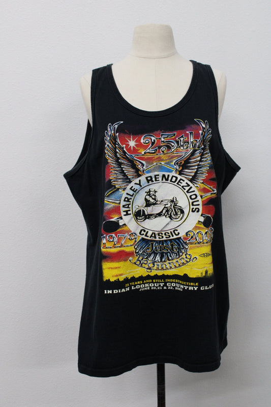 25th harley rendezvous 1979 2003 vintage biker tank top indian lookout country club mark kram motorcycle rally black