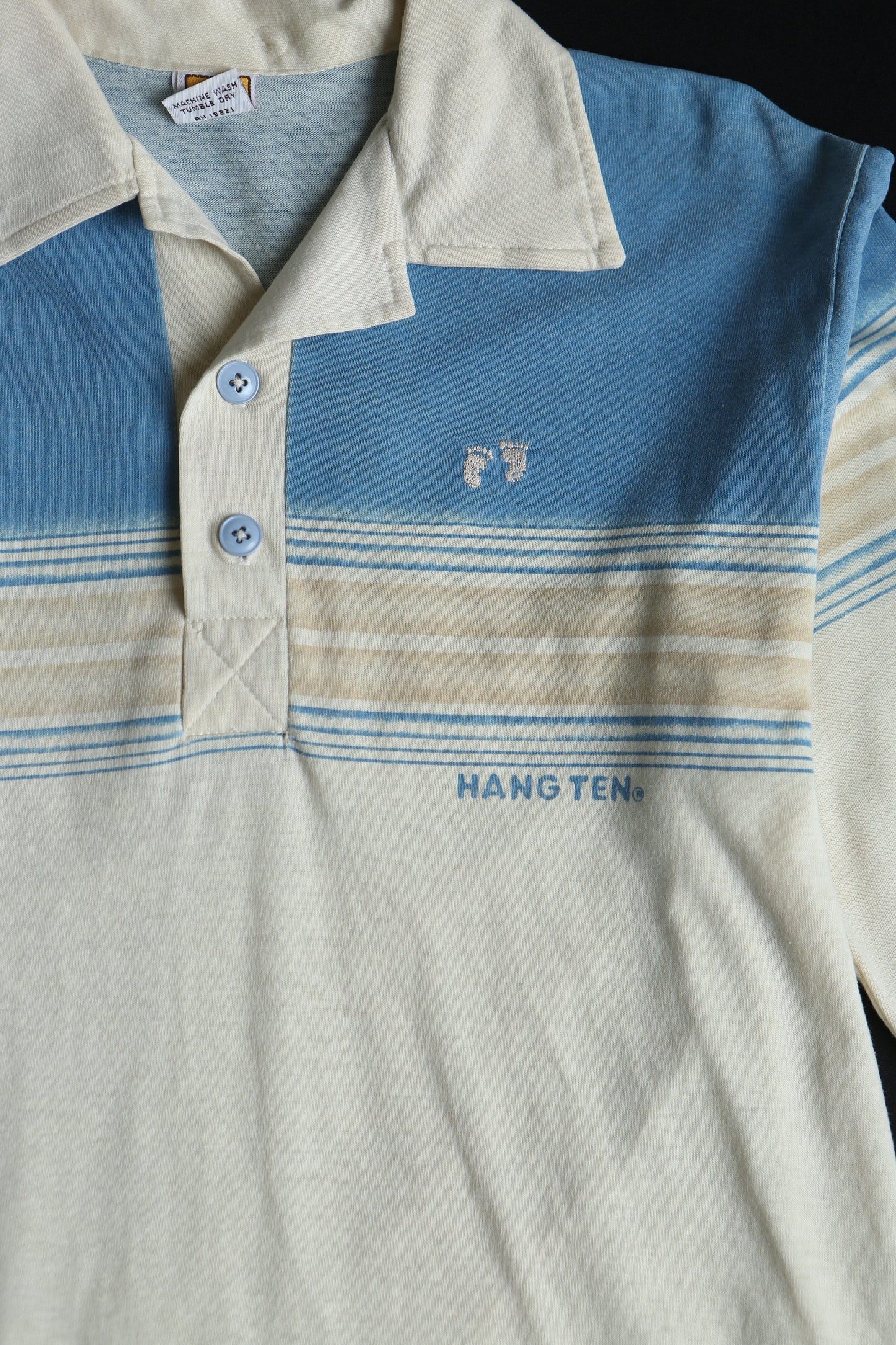 Vintage hang ten t-shirt long sleeve shirt surf men blue beige skate 70's 1970's