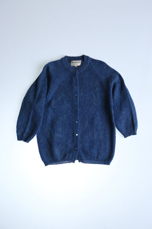 Vintage women sweater button up cardigan blue mohair 60's 50's 38 demoiselle made in usa