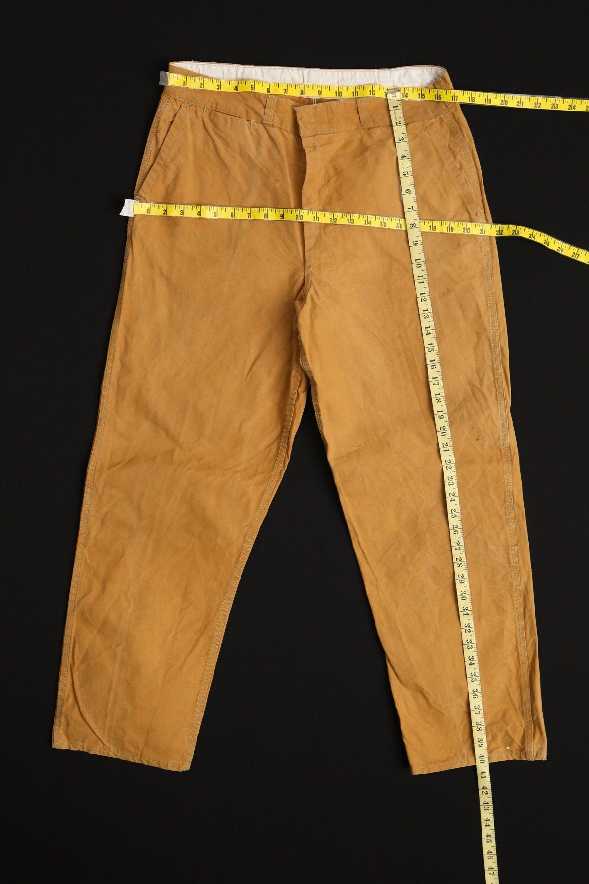 Vintage men work utility pants canvas brown 50's yellow 40's 60's