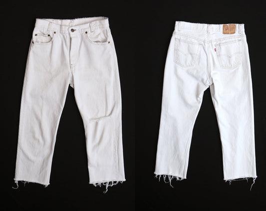 Vintage 501 levi's white jeans pants student fit waist 28 high water high waist cut off