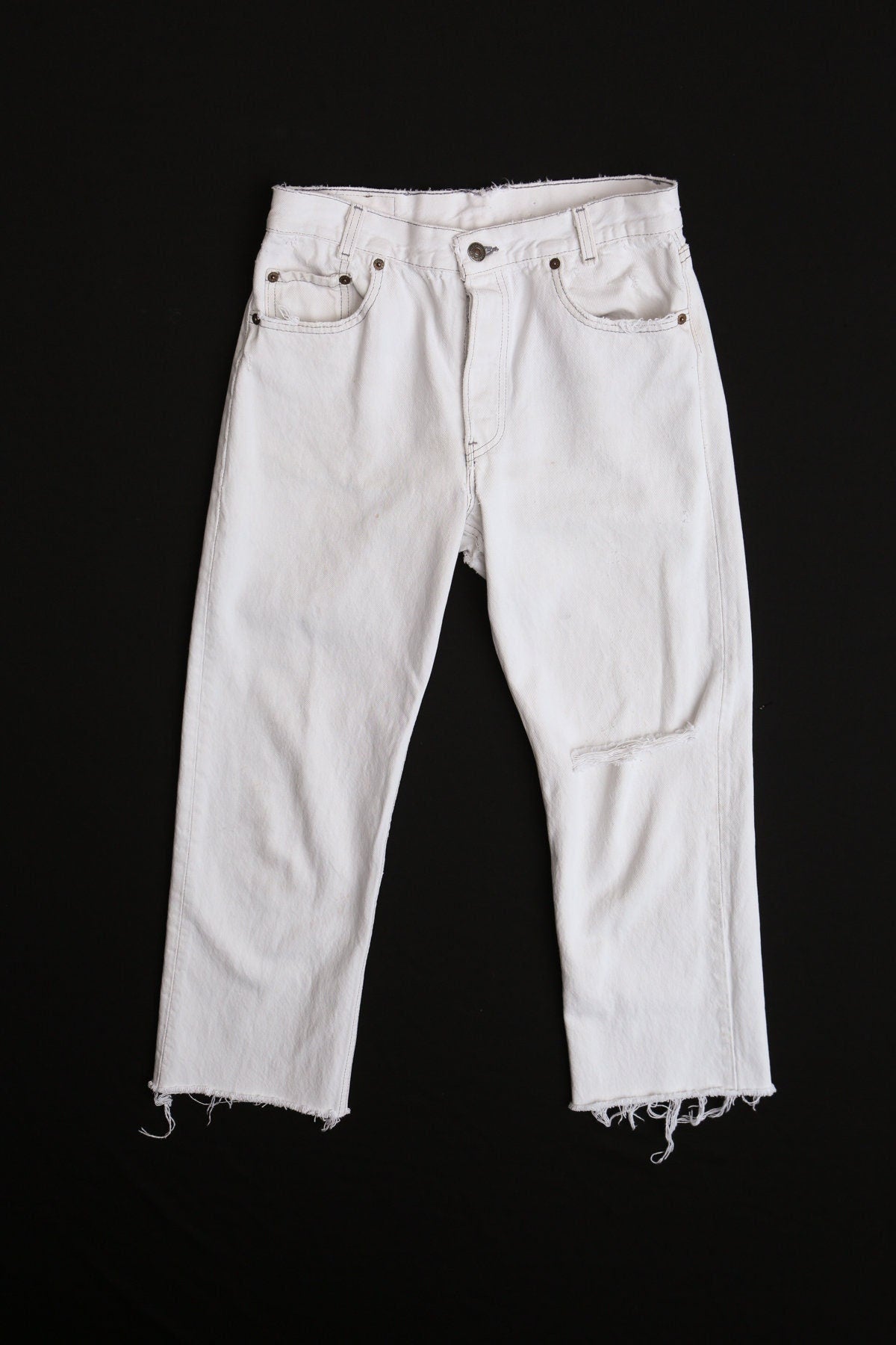 Vintage 501 levi's white jeans pants student fit waist 28 high water high waist cut off