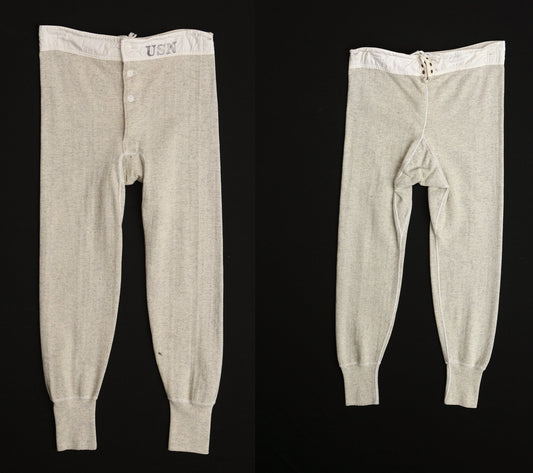 Vintage military thermal pants gray usn navy united states pajama sweatpants 60's