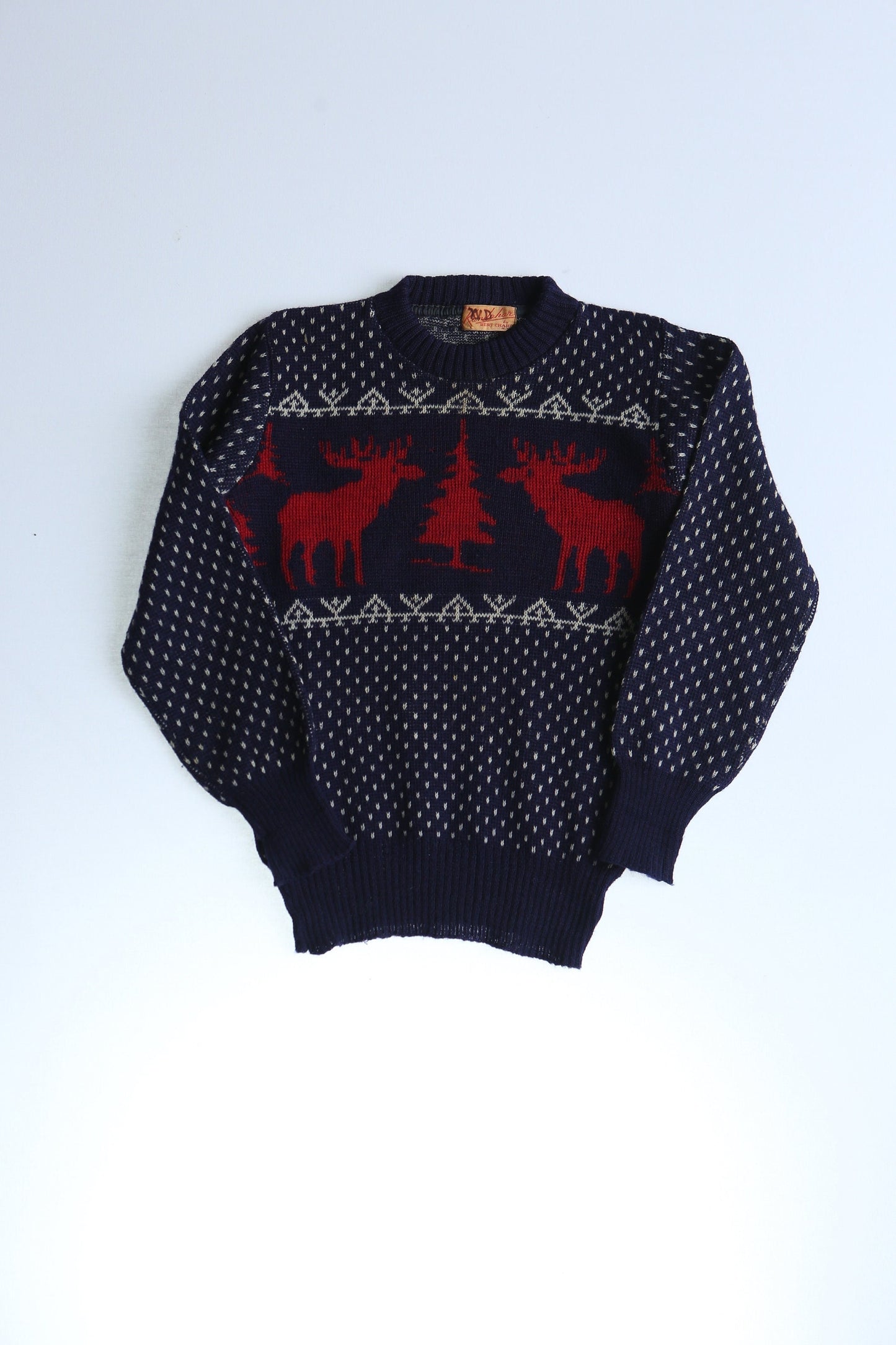 Vintage sweater women christmas moose blue 1930's kandahar high waist
