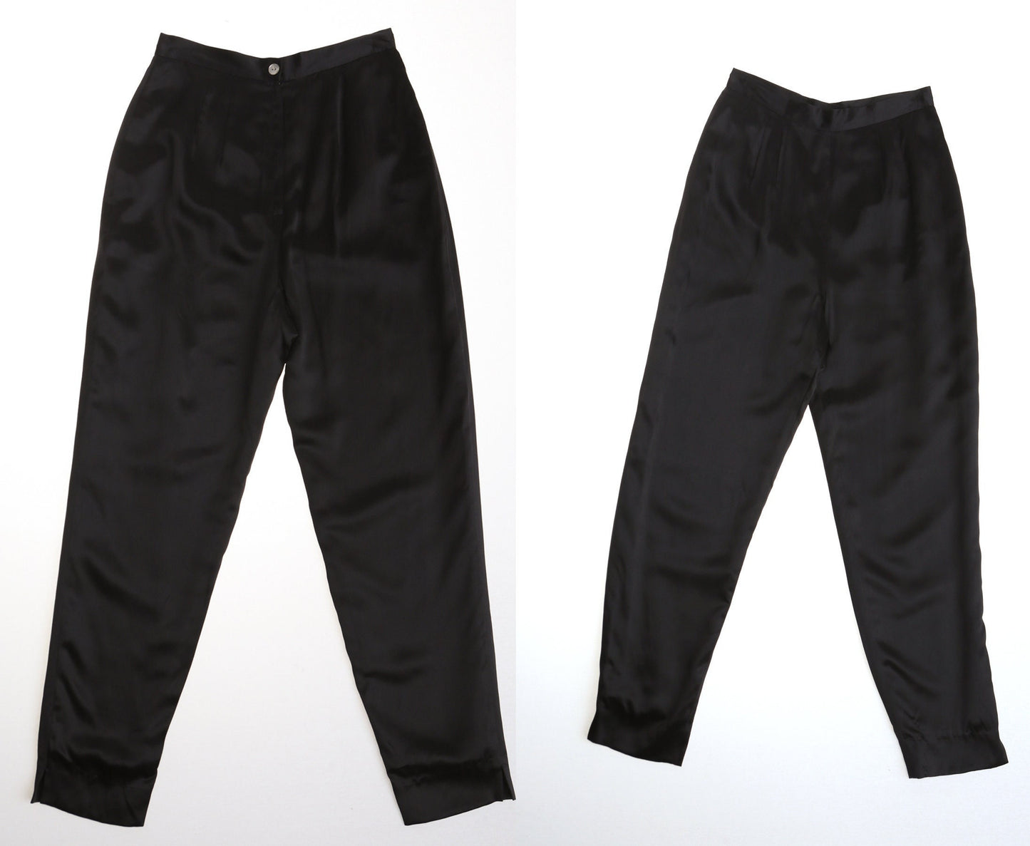 Vintage women black casual pants mergl feran couture 90's y2k silk trousers high waist