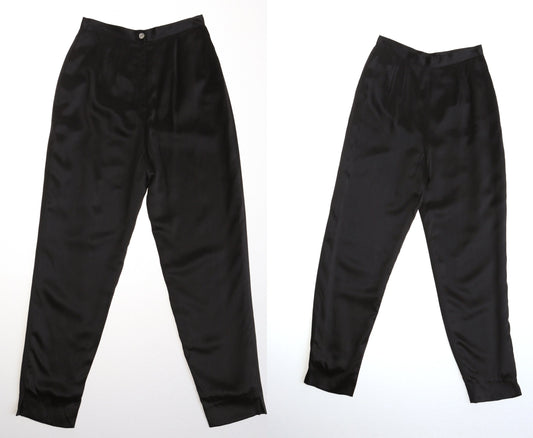 Vintage women black casual pants mergl feran couture 90's y2k silk trousers high waist