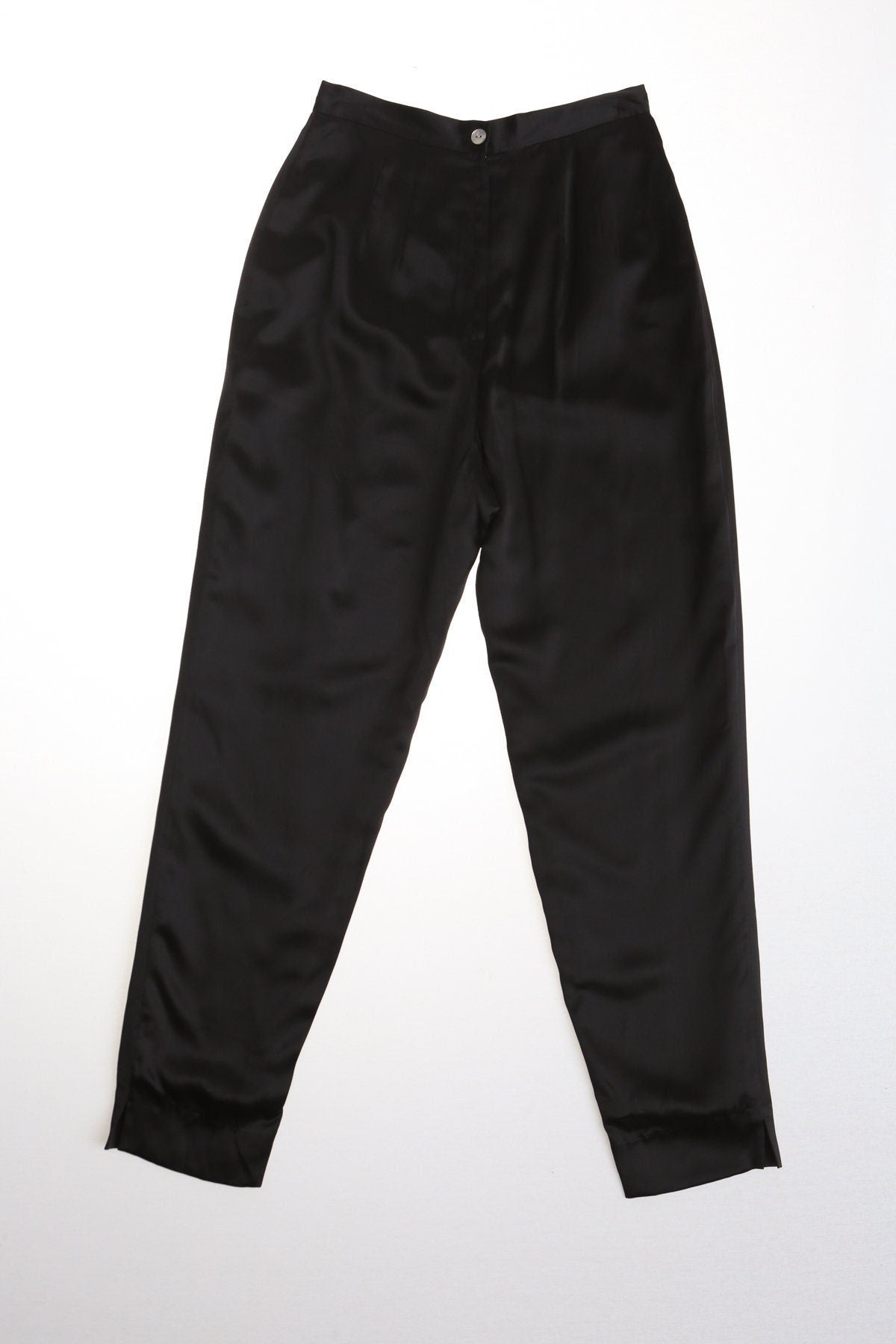 Vintage women black casual pants mergl feran couture 90's y2k silk trousers high waist