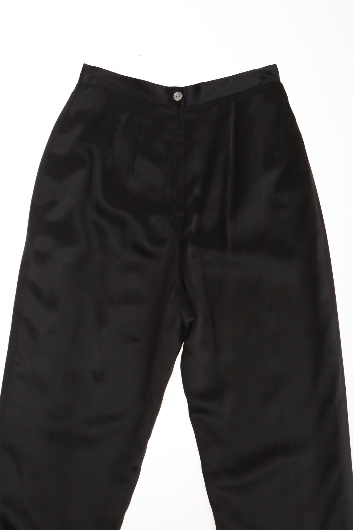 Vintage women black casual pants mergl feran couture 90's y2k silk trousers high waist