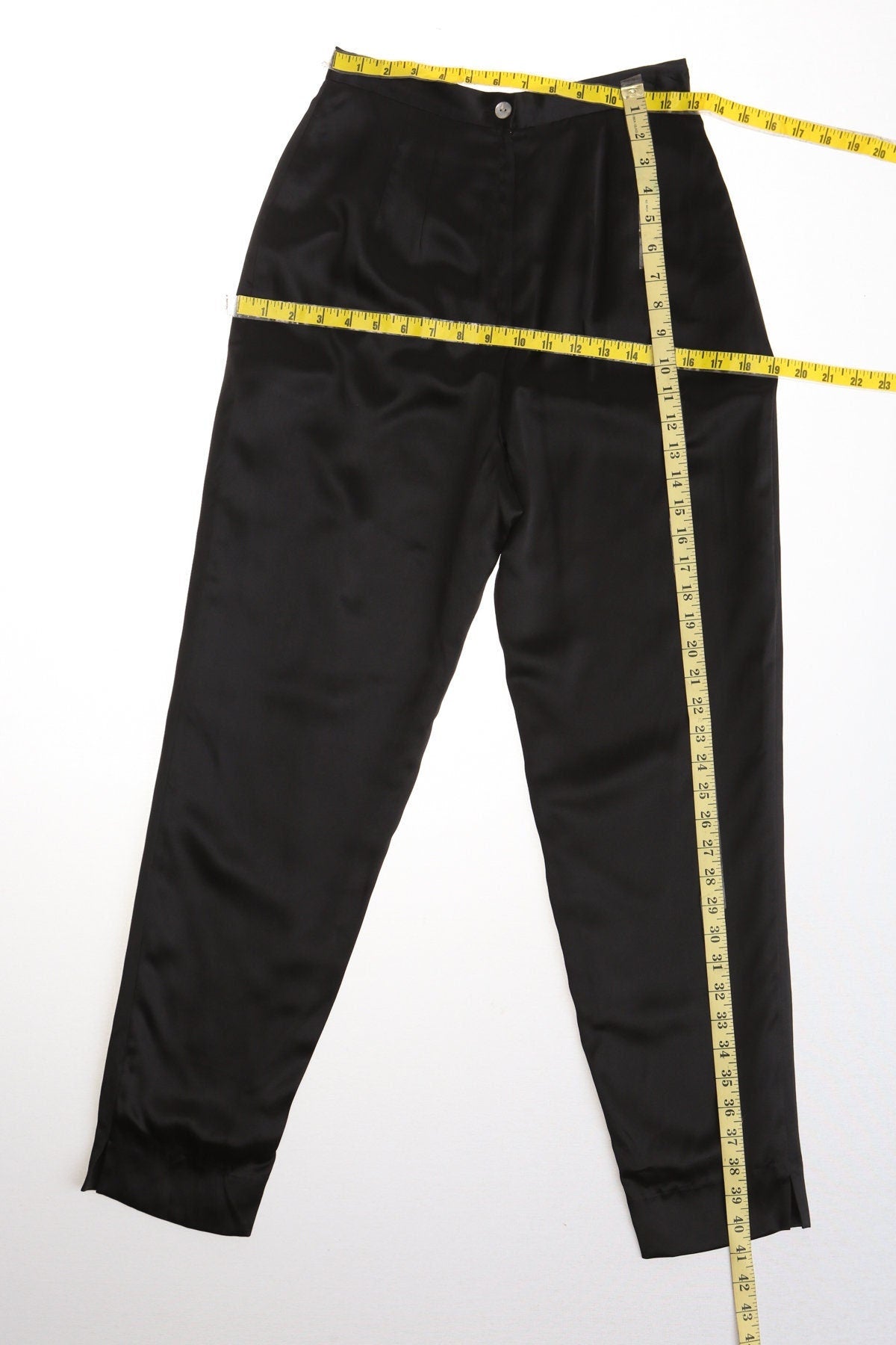 Vintage women black casual pants mergl feran couture 90's y2k silk trousers high waist