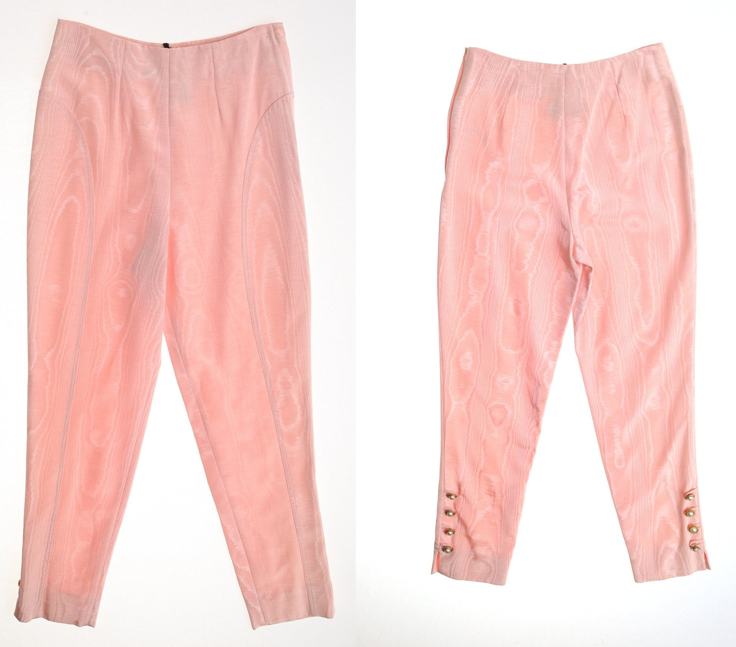 Vintage women 90's casual pants pink y2k high waist side zipper closure golden button