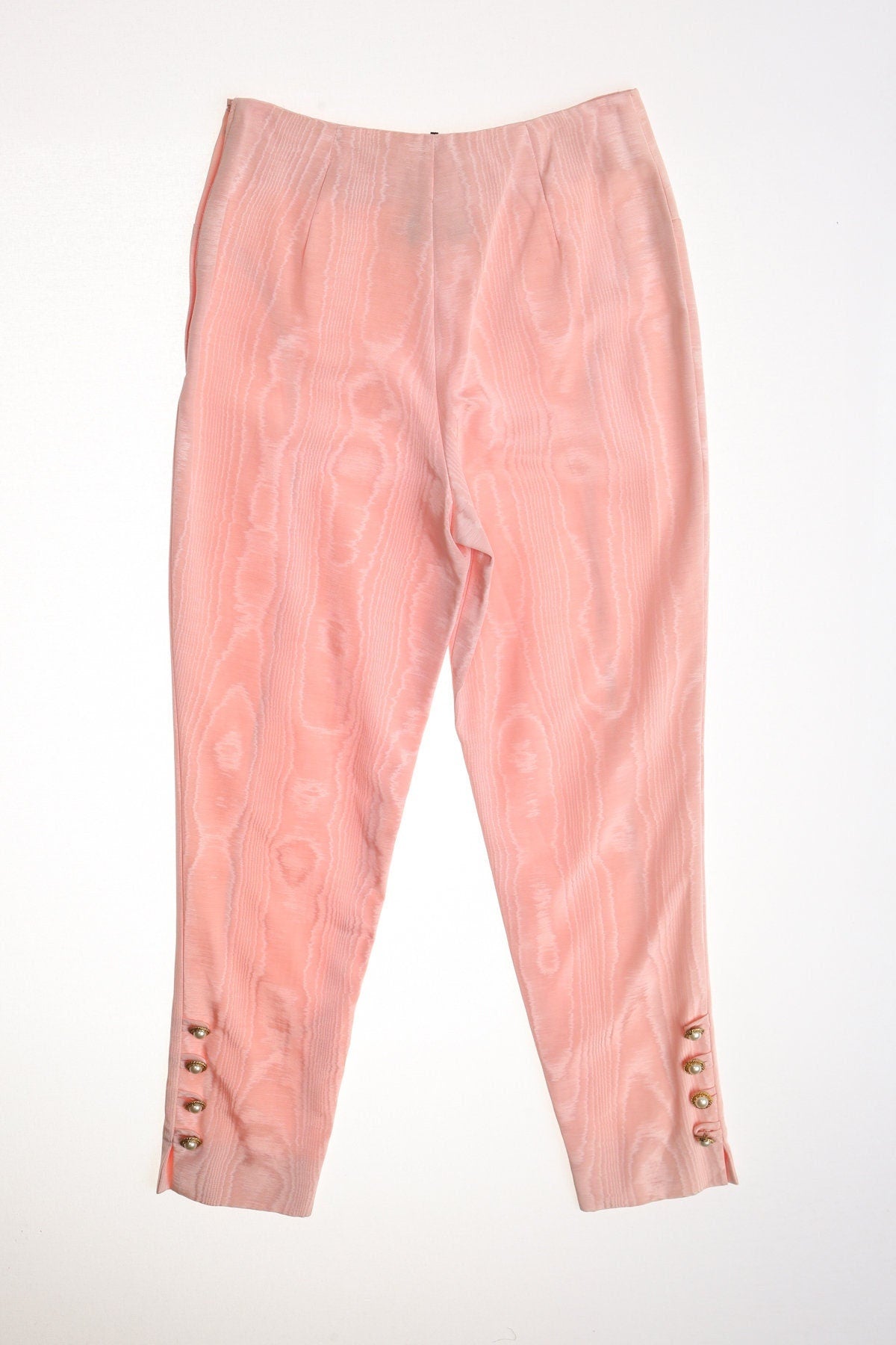 Vintage women 90's casual pants pink y2k high waist side zipper closure golden button