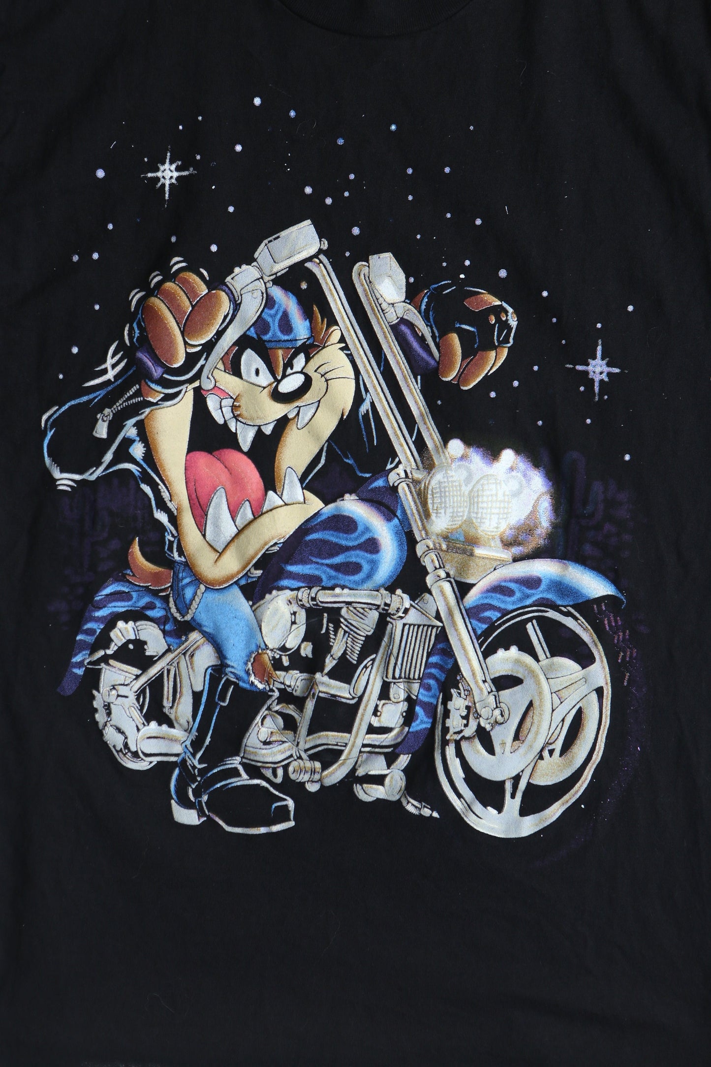 Biker t-shirt motorcycles tasmania devil warner brothers 90's black blue