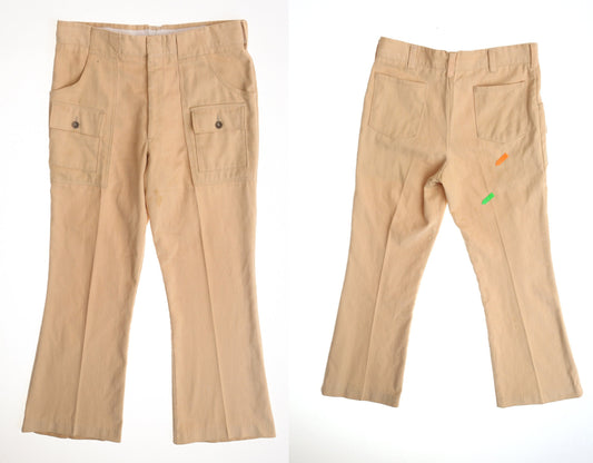 Vintage 70's bell bottom pants men beige waist 34 harris slacks