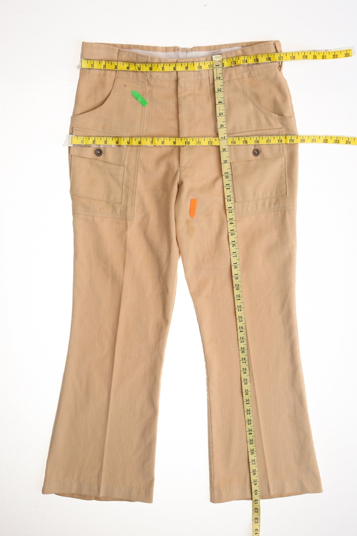 Vintage 70's bell bottom pants men beige waist 34 harris slacks