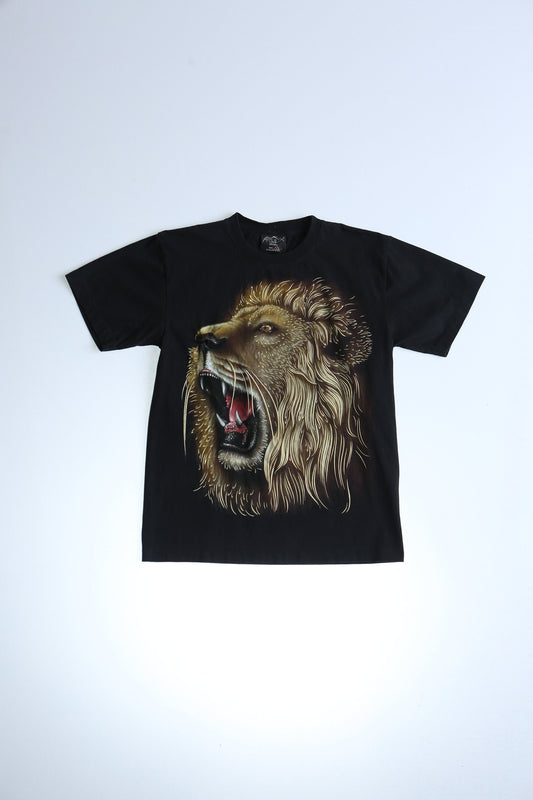 Vintage hand painted lion t-shirt black brown face size medium gold