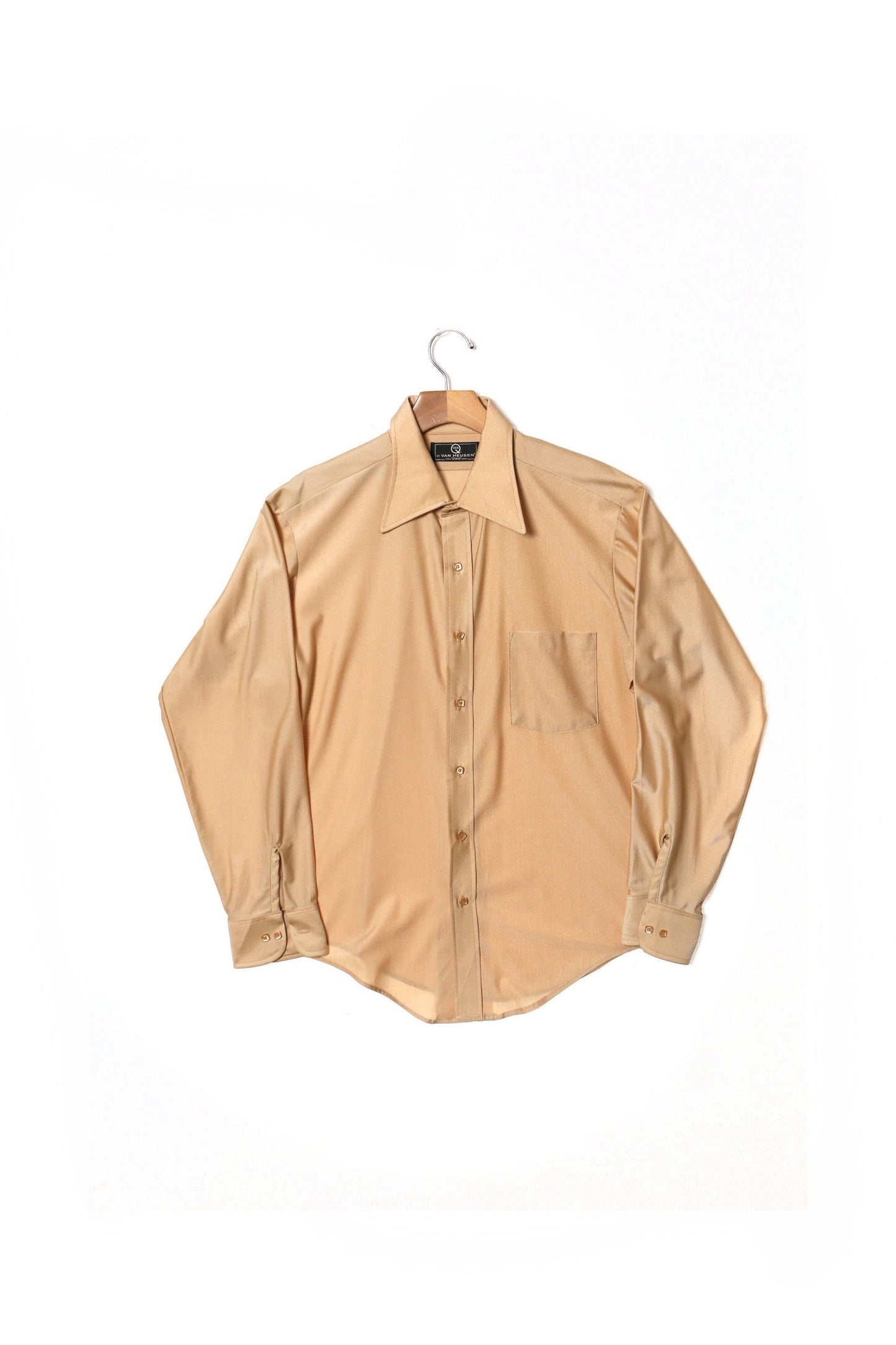 Vintage men 70's polyester beige long sleeve casual 60's disco studio 54 saturday fever'