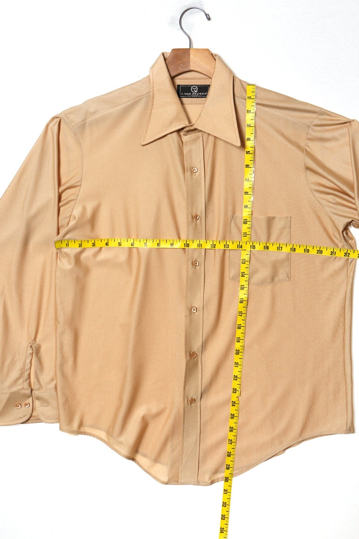 Vintage men 70's polyester beige long sleeve casual 60's disco studio 54 saturday fever'