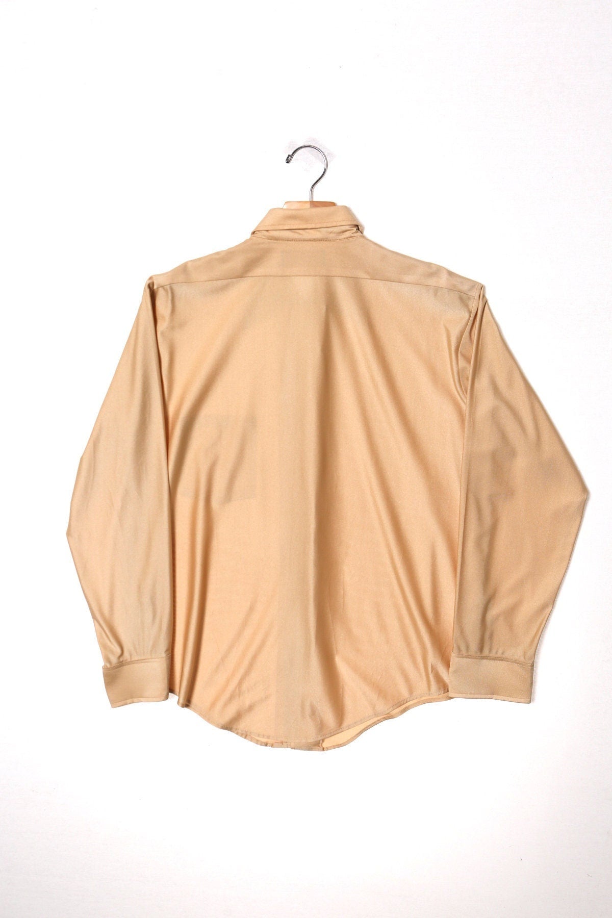 Vintage men 70's polyester beige long sleeve casual 60's disco studio 54 saturday fever'