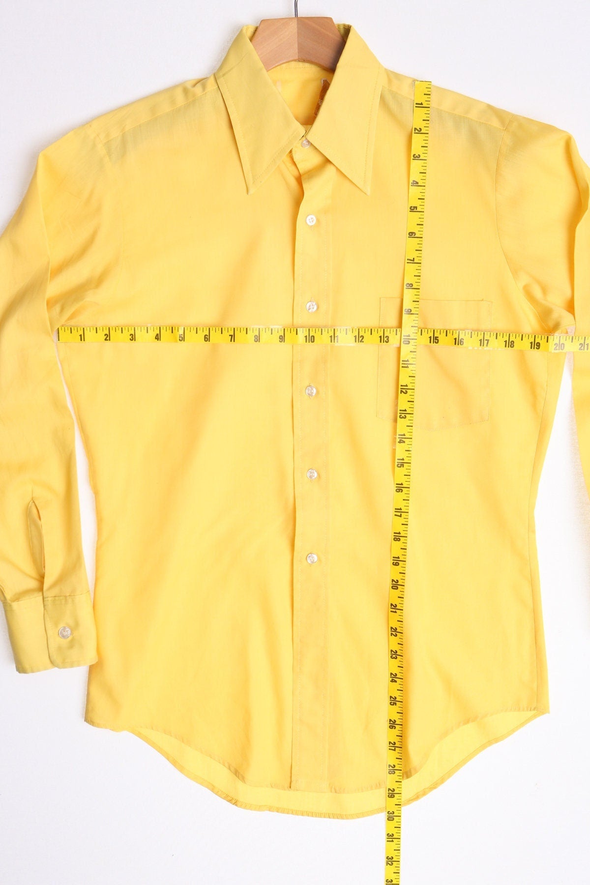 Long sleeve yellow solid men vintage casual shirt button 70's costume
