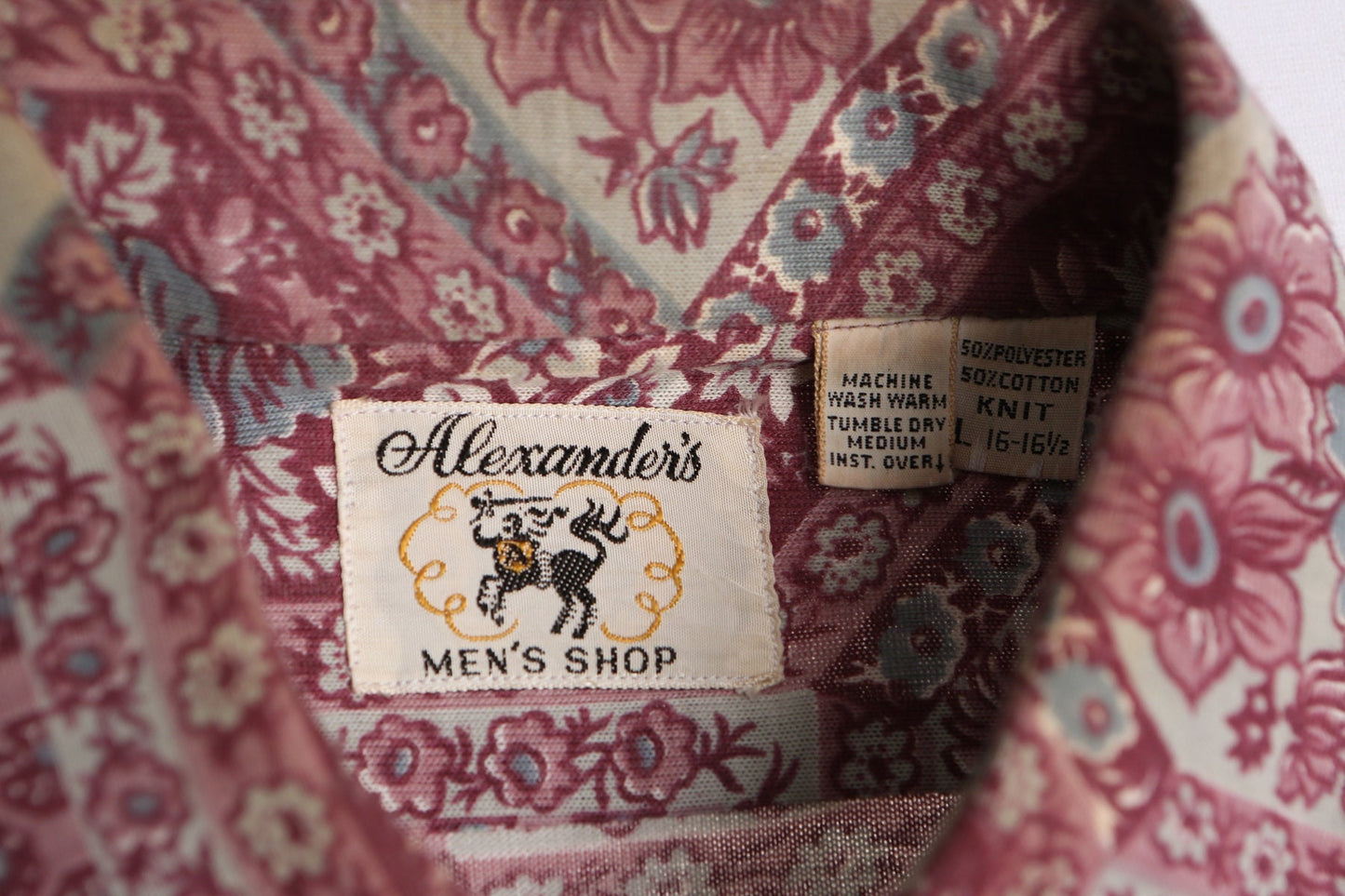 Vintage 70's floral print long sleeve men boho 60's red pink white collared