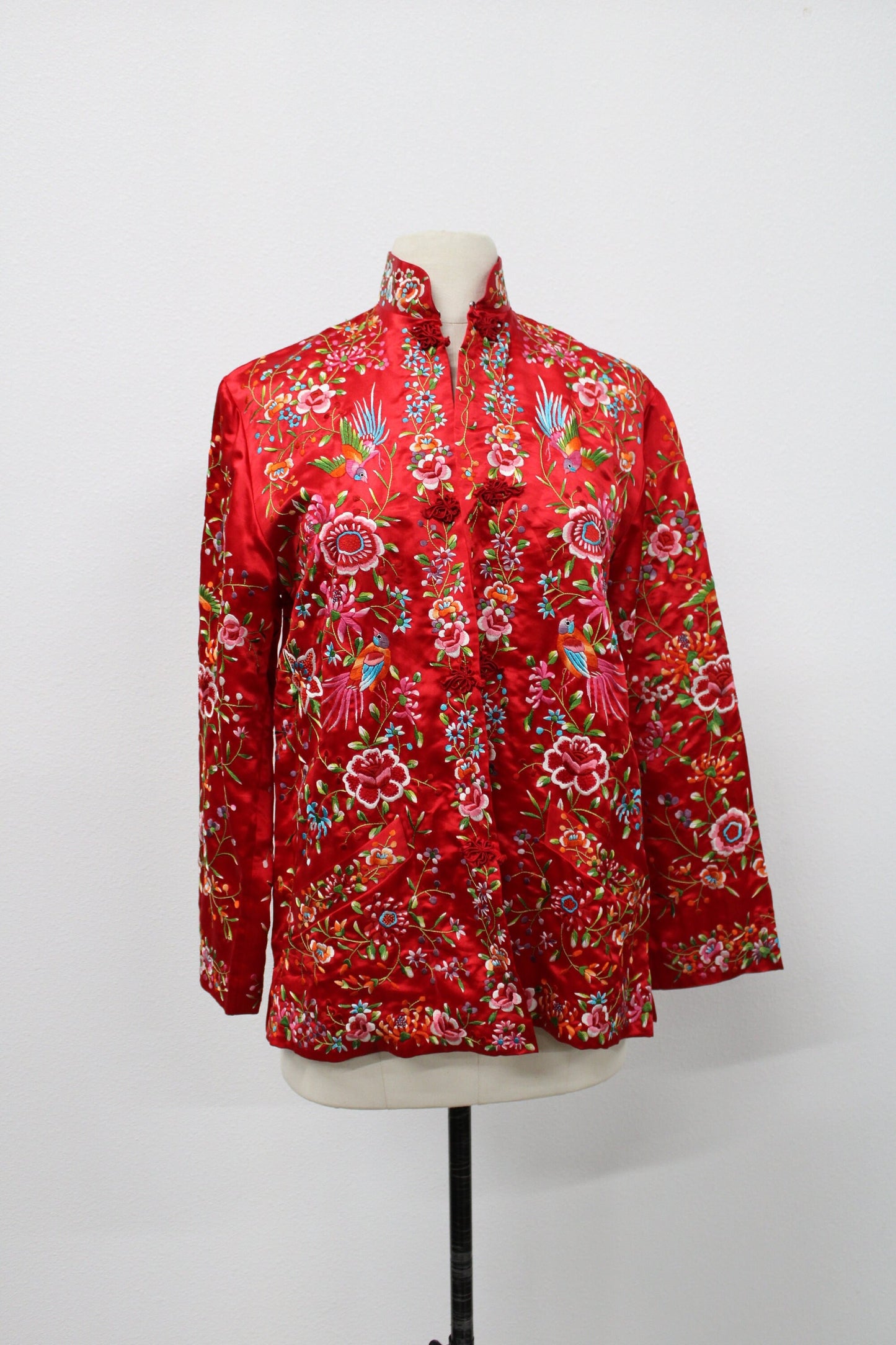 Embroidered birds and flowers red chinese vintage jacket cheongsam women china casual plum blossom
