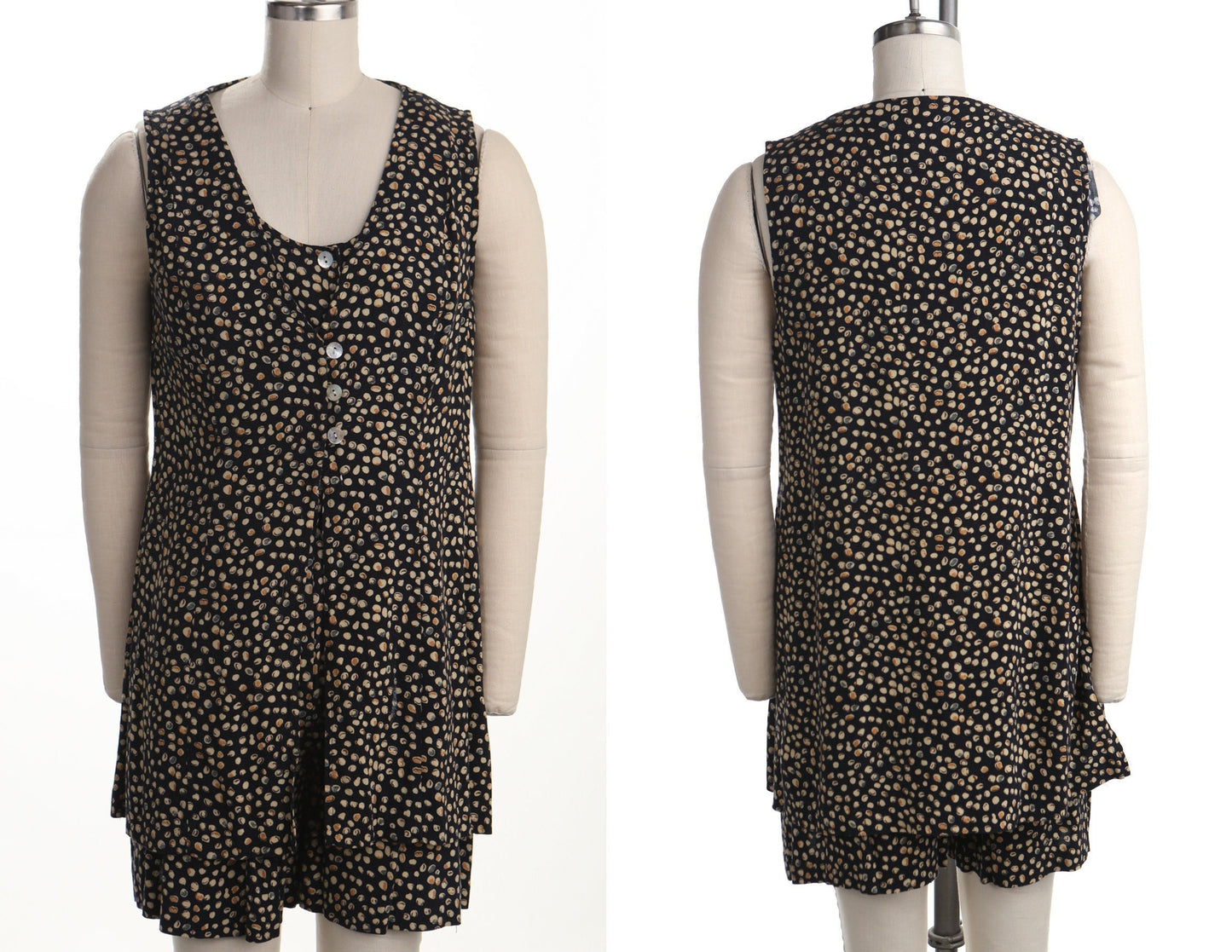 Vintage 90's rayon black short women summer button front closure