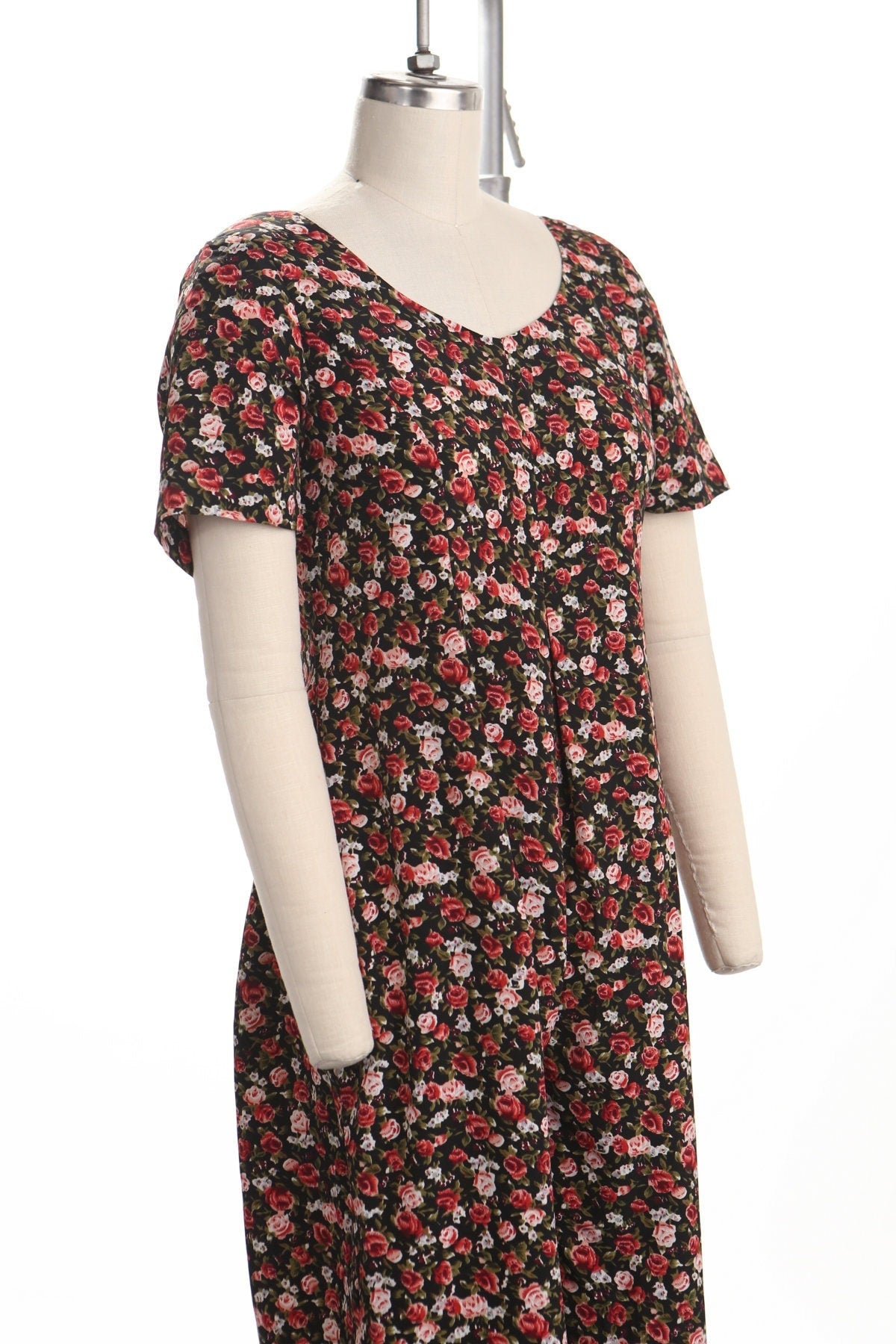 Vintage jumpsuit romper 90's floral red black summer casual rayon