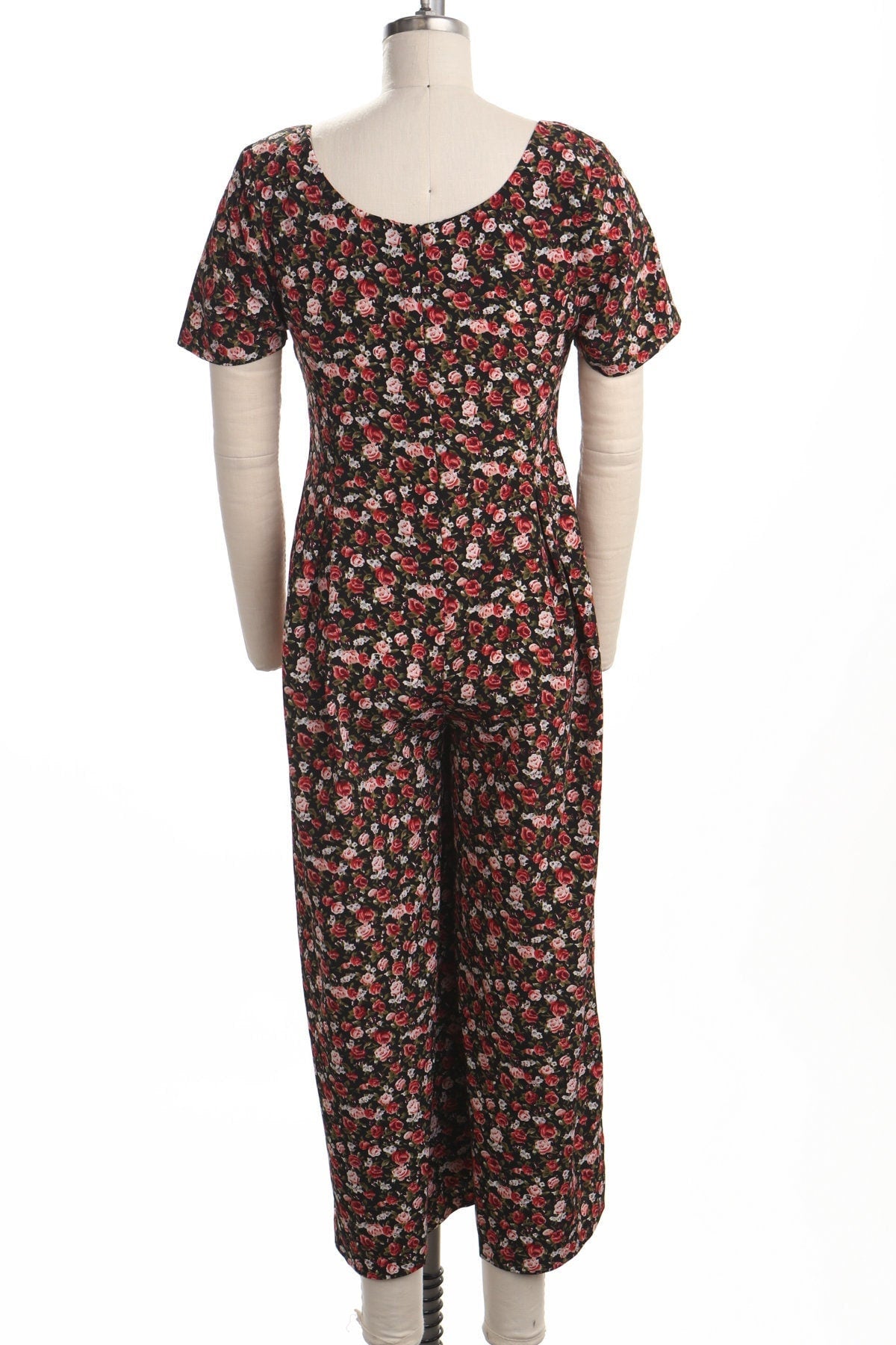 Vintage jumpsuit romper 90's floral red black summer casual rayon