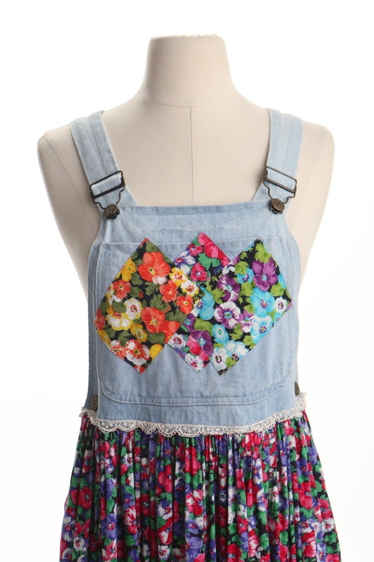 Vintage floral print overall top summer long dress costume made 90's