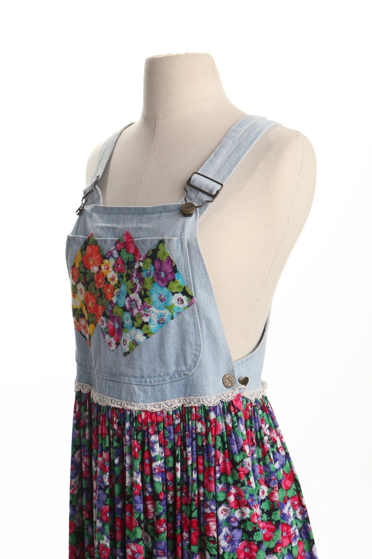 Vintage floral print overall top summer long dress costume made 90's