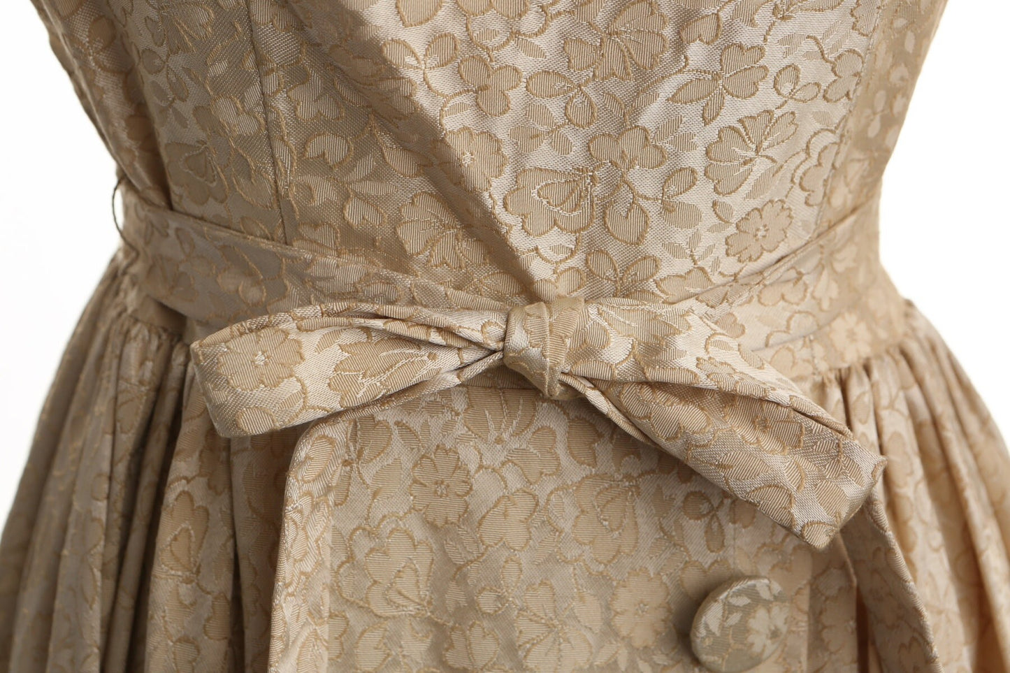 Vintage 50's eveining casual dress biege vicky vaughn ball gown women formal long sleeve