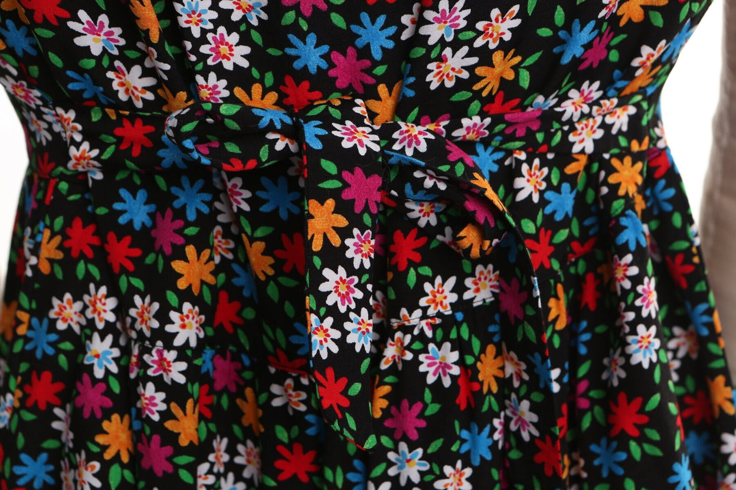 Vintage 90's summer floral black flower dress women y2k spring rayon