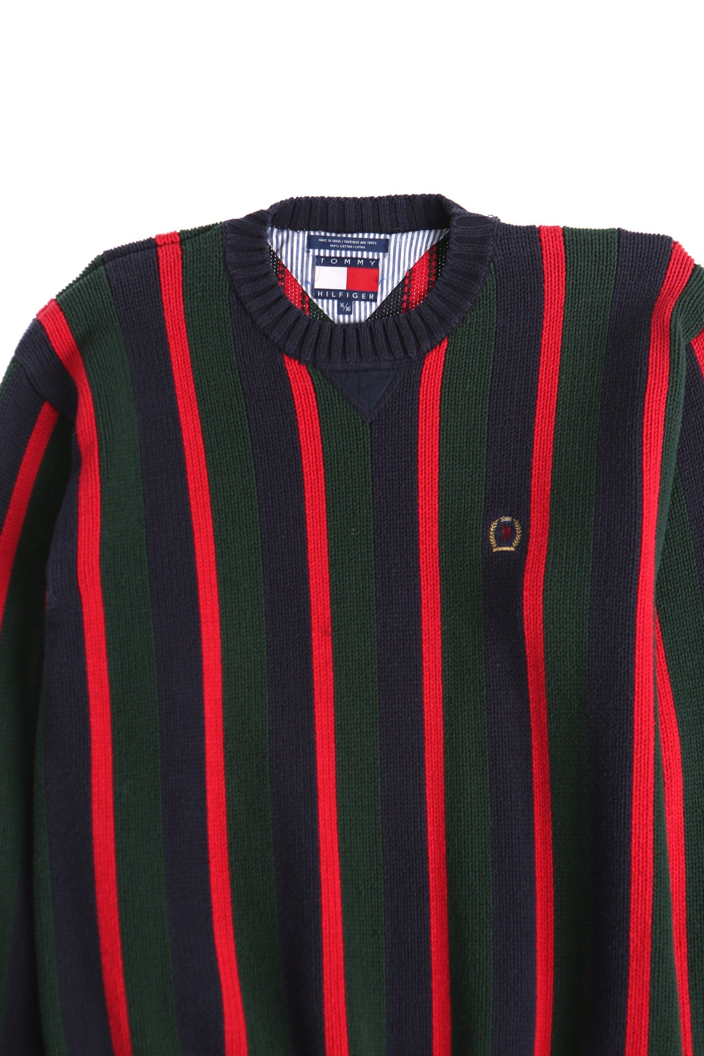 Tommy hilfiger crew neck sweater striped green blue red xl men