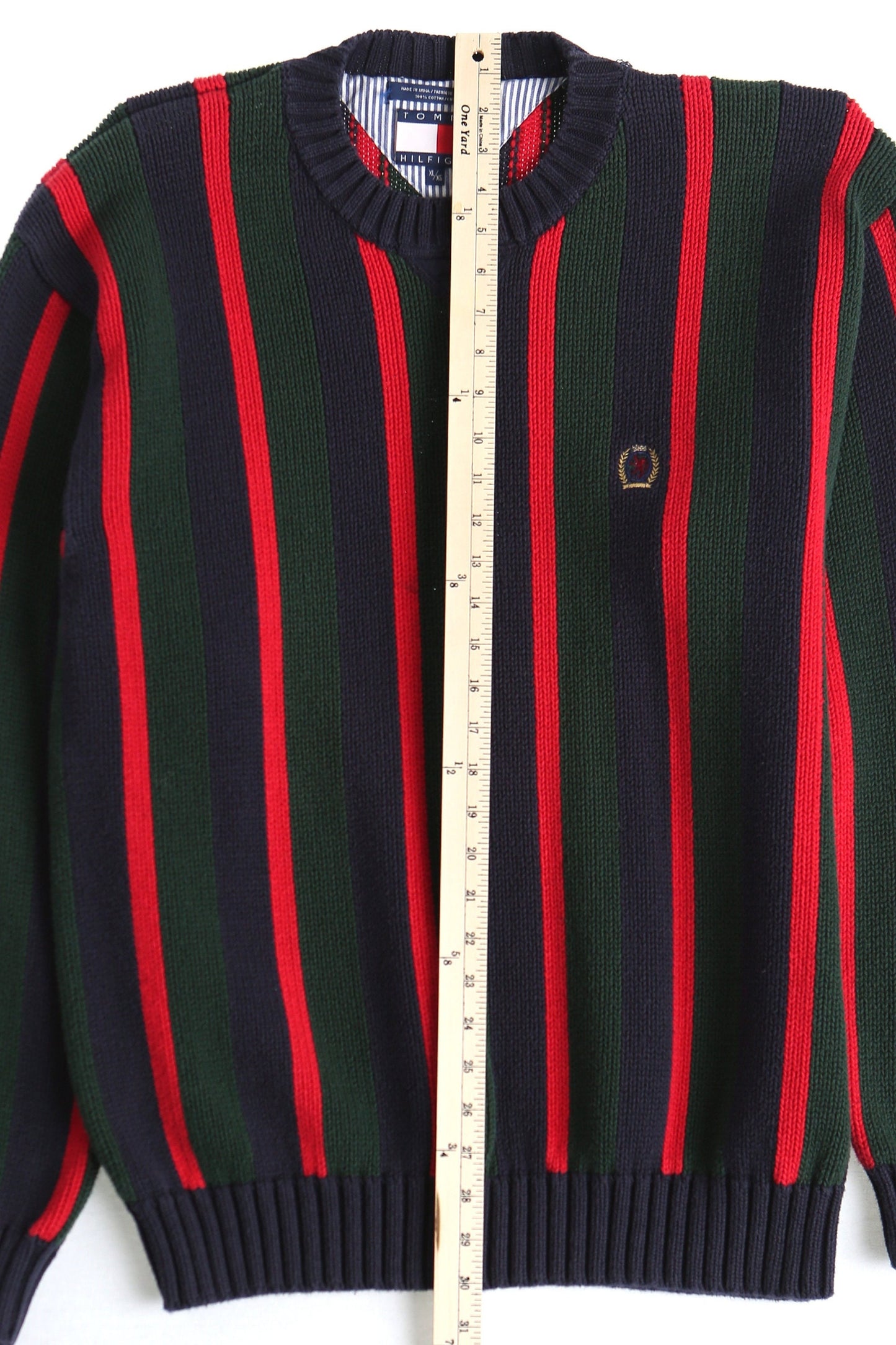 Tommy hilfiger crew neck sweater striped green blue red xl men