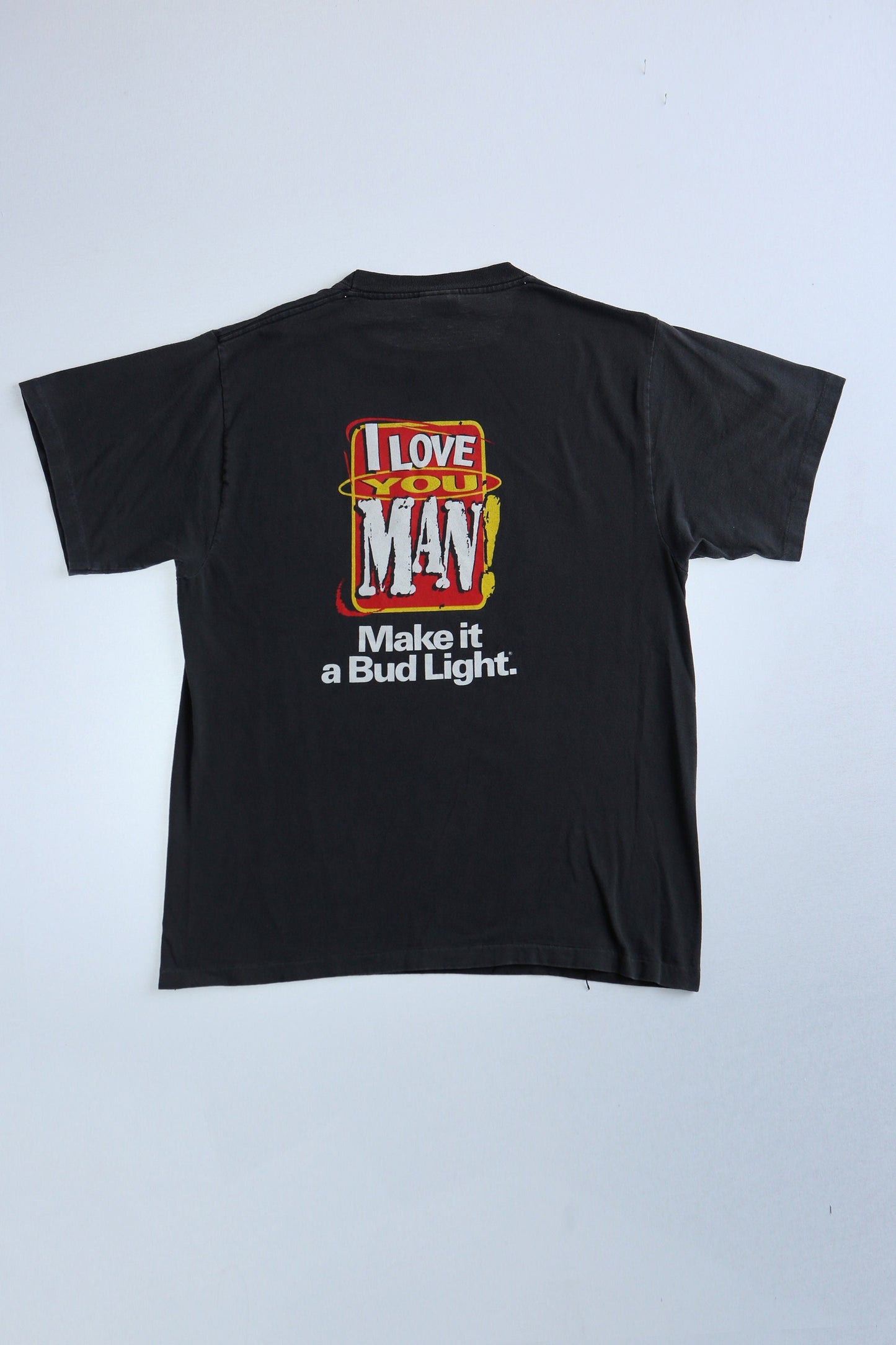 Bud light beer vintage t-shirt graphic fishing sunset i love you man